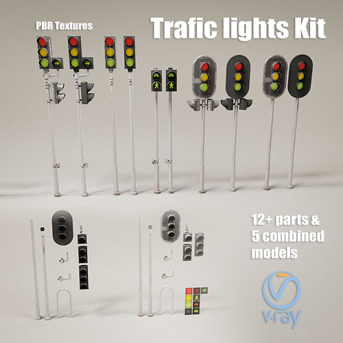 Trafic lights Kit collection of trafic lights 3D model