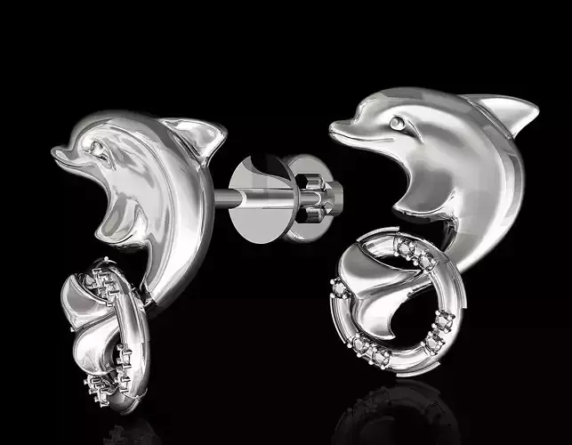 Dolphin with lifebuoy earrings 3D print model