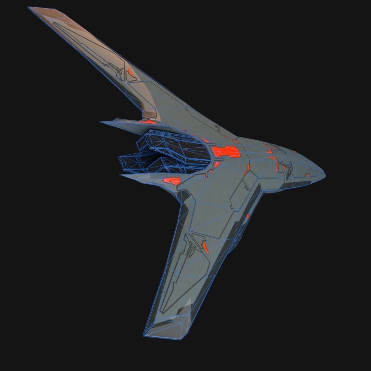 Low Poly SpaceCraft futuristic fighter jet Low-poly 3D model_11