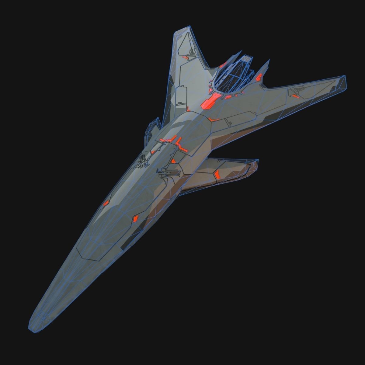 Low Poly SpaceCraft futuristic fighter jet Low-poly 3D model_6