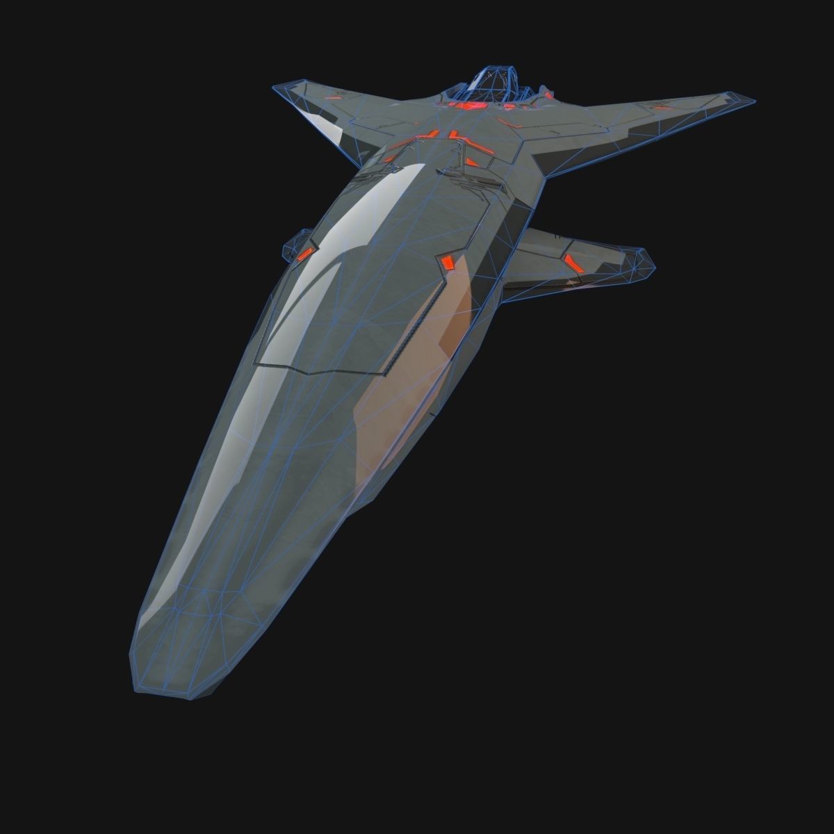 Low Poly SpaceCraft futuristic fighter jet Low-poly 3D model_7