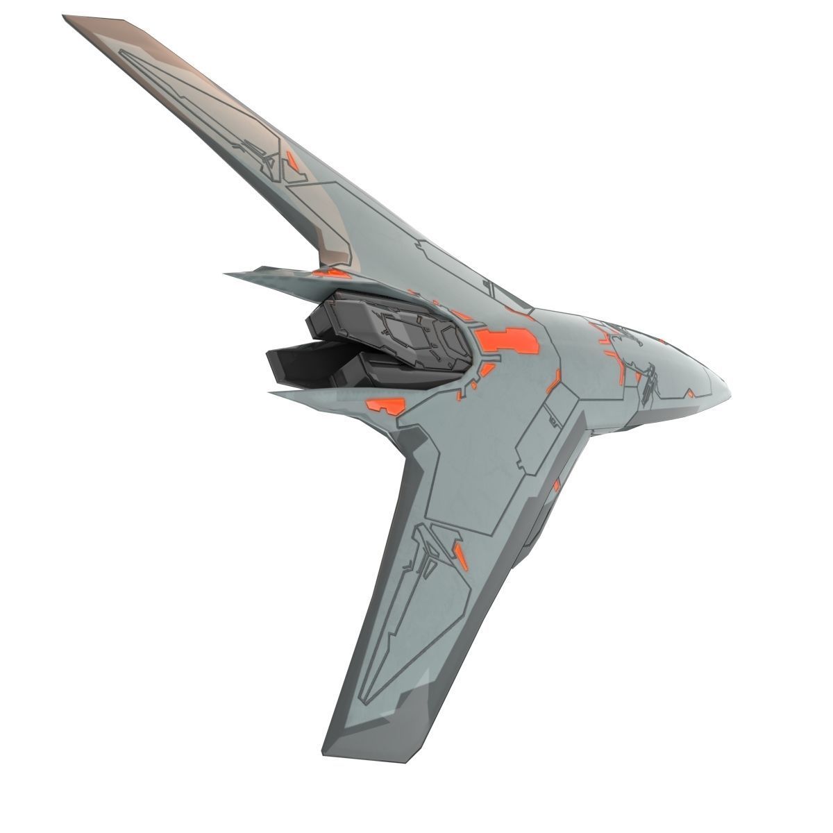 Low Poly SpaceCraft futuristic fighter jet Low-poly 3D model_3