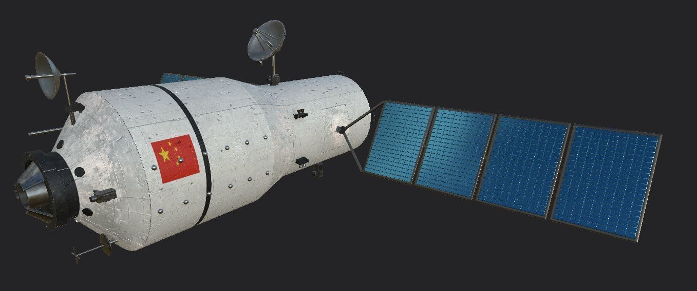 Tiangong 1 chinese space station in sky Low-poly 3D model_8