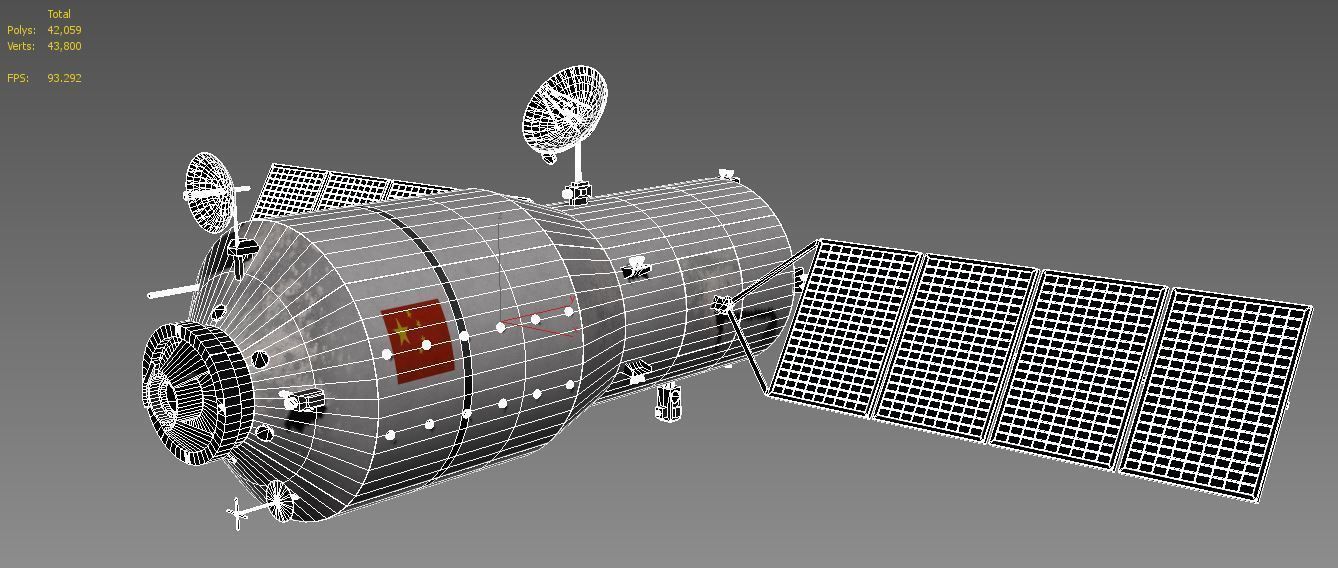 Tiangong 1 chinese space station in sky Low-poly 3D model_12