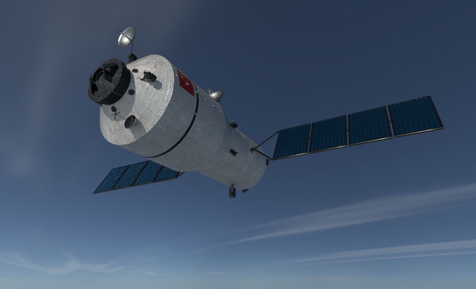 Tiangong 1 chinese space station in sky Low-poly 3D model_2