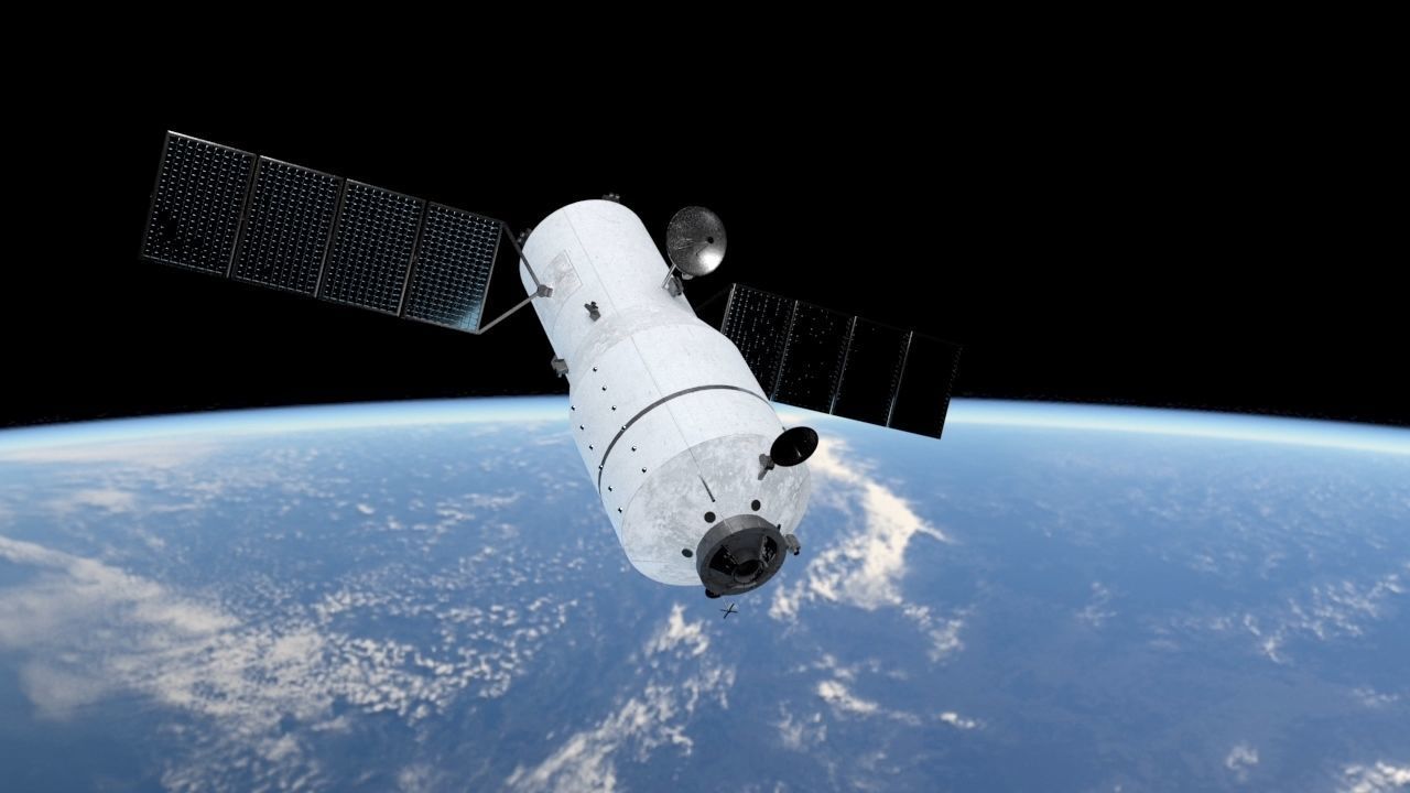 Tiangong 1 chinese space station in sky Low-poly 3D model_7