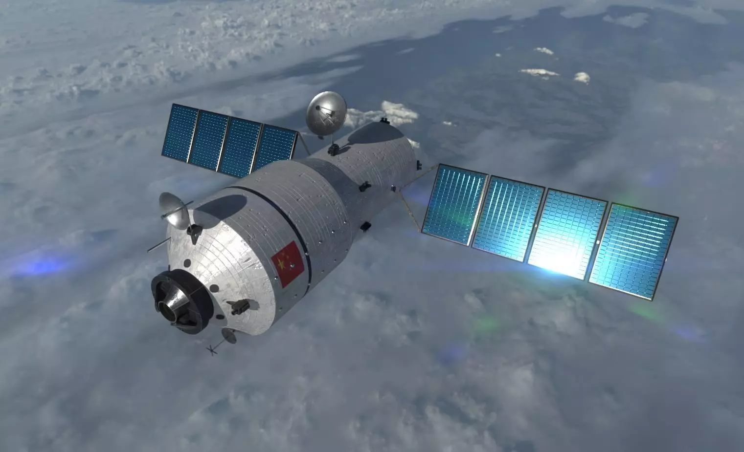 Tiangong 1 chinese space station in sky Low-poly 3D model_0