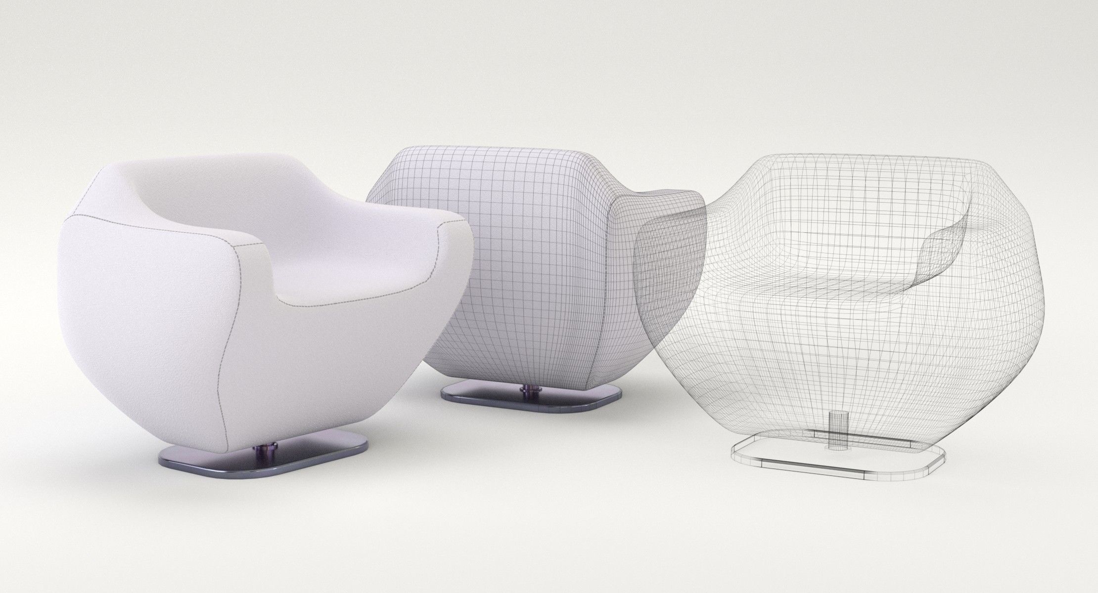 Lounge chair and coffee table Low-poly 3D model_5