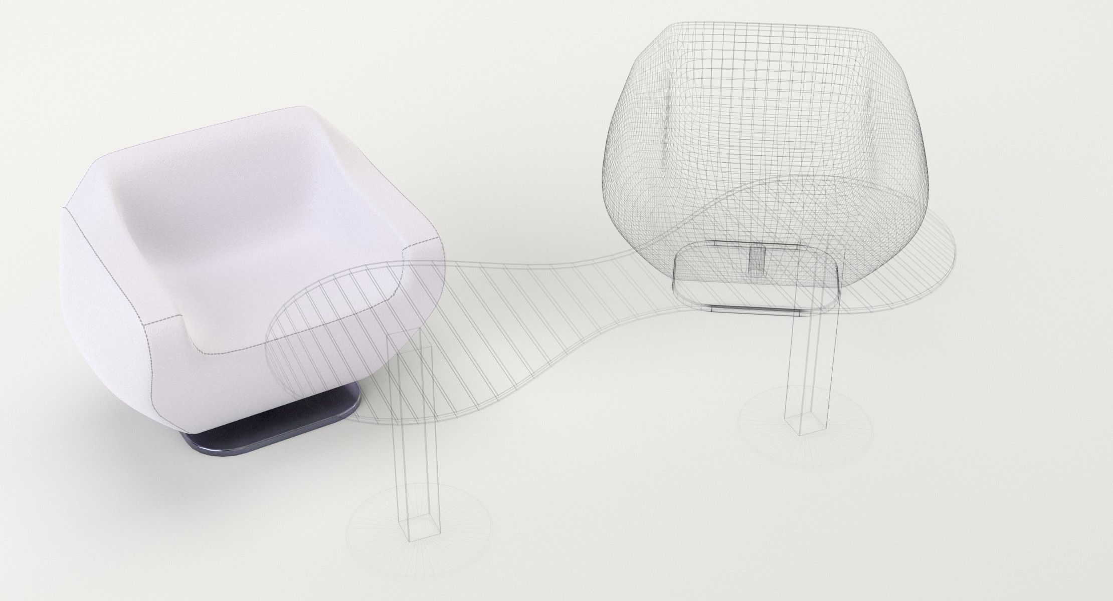 Lounge chair and coffee table Low-poly 3D model_4