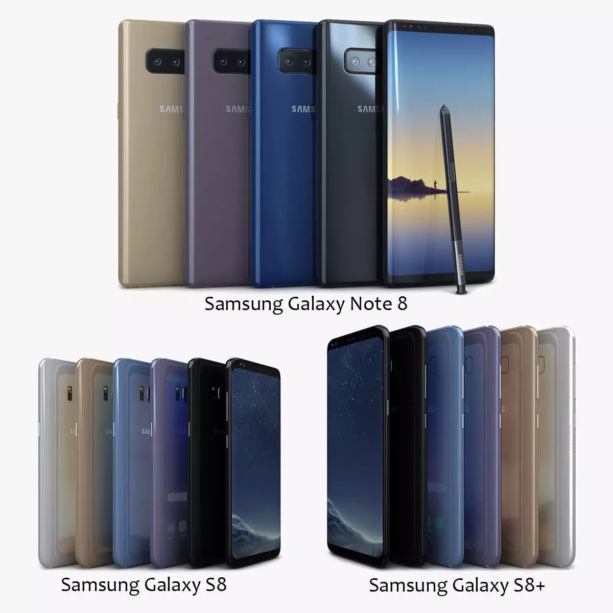 Samsung Galaxy S8 S8Plus and Note 8 Collection Low-poly 3D model_0