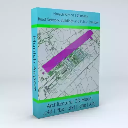 Munich MUC Airport Roads Buildings and Public Transport Lines 3D model