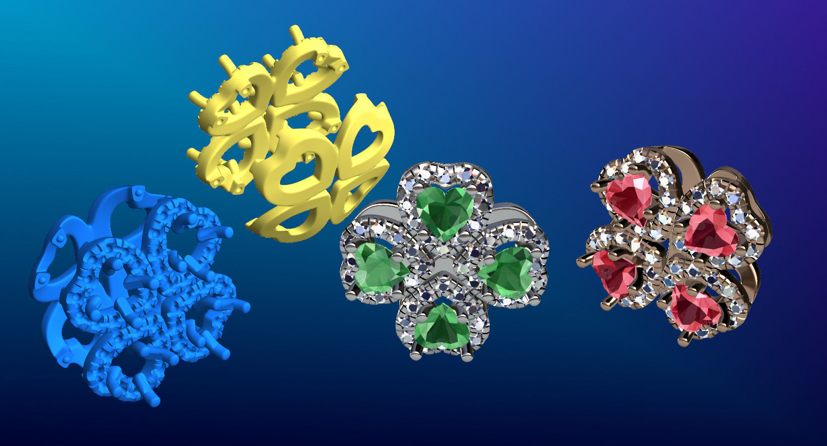 The Pendant with Four Hearts and Halo 3D print model_4