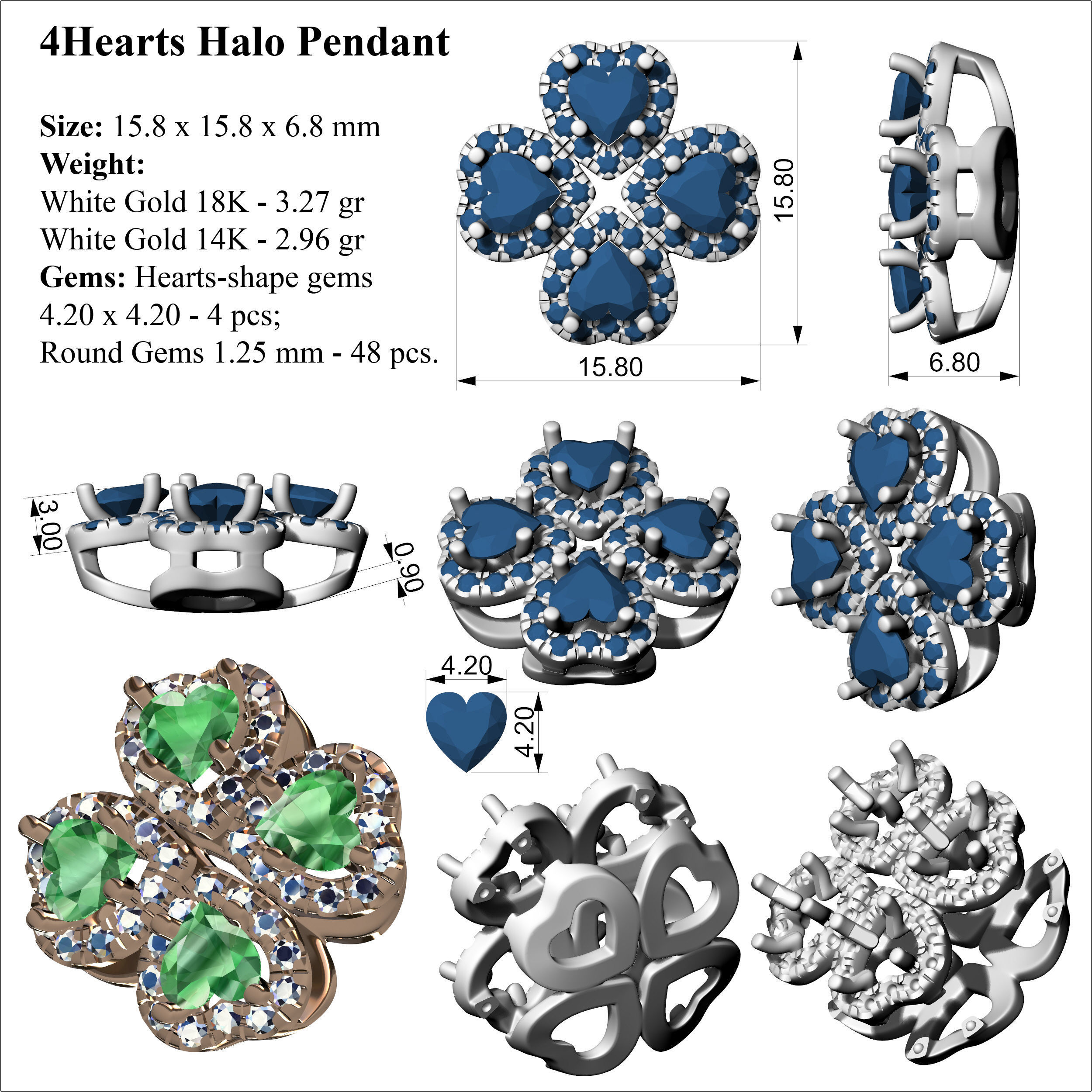 The Pendant with Four Hearts and Halo 3D print model_5