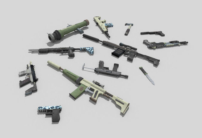 12 low poly no brand weapons Low-poly 3D model