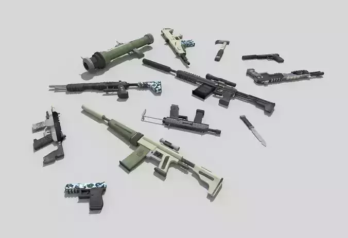 12 low poly no brand weapons Low-poly 3D model