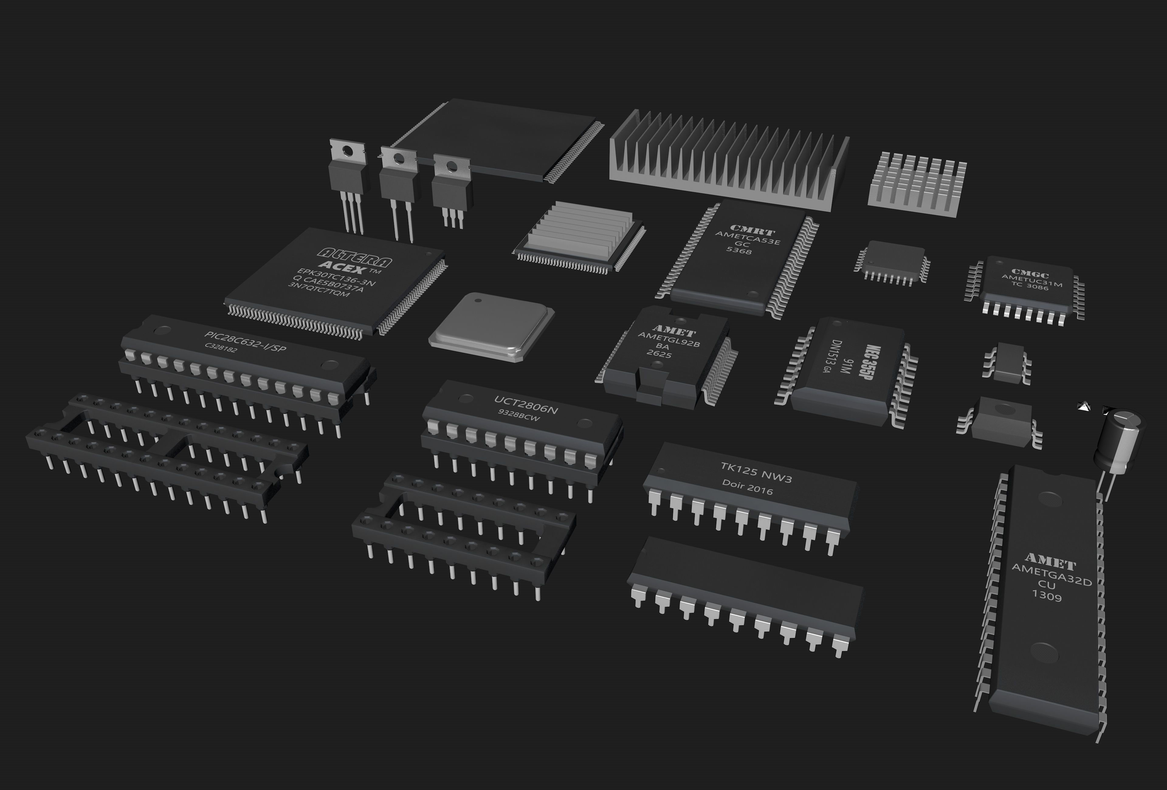 Circuit board micro chip 3D model_3