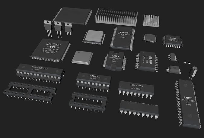 Circuit board micro chip 3D model