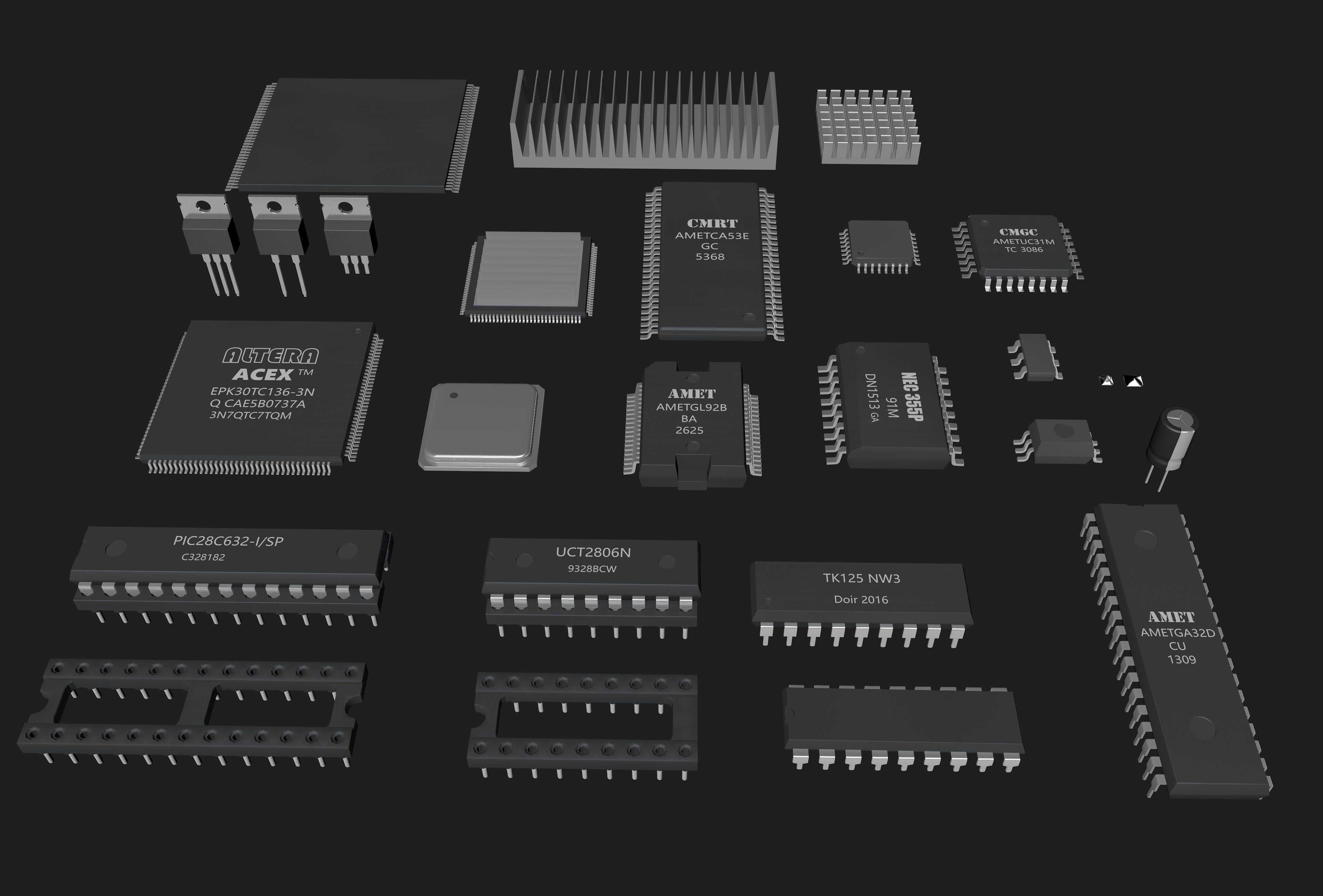 Circuit board micro chip 3D model_1