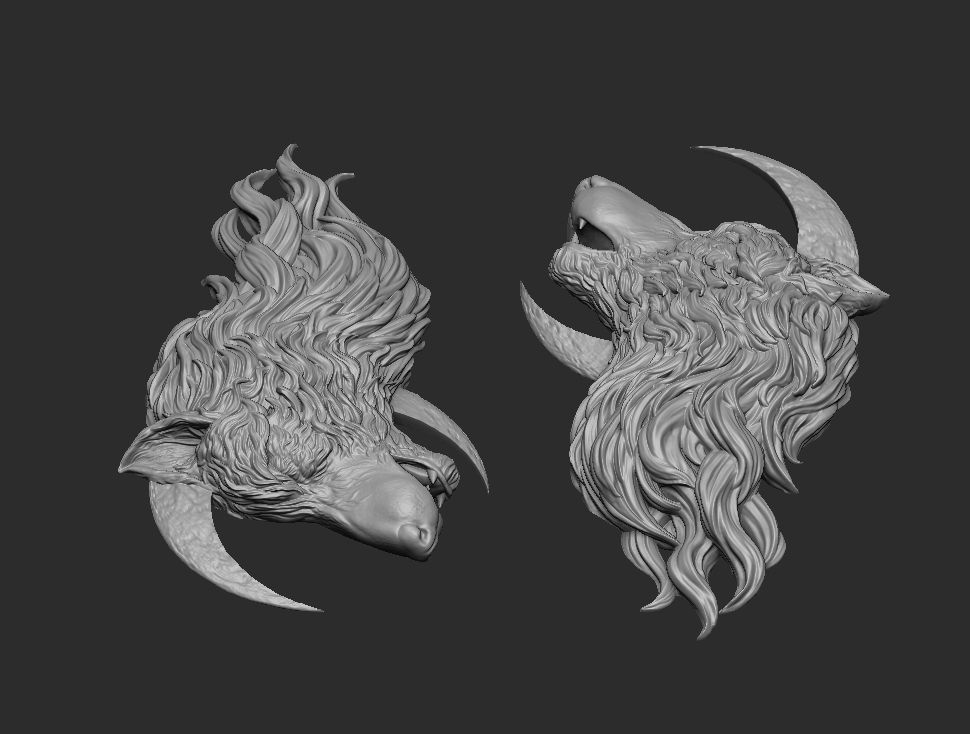 Howling Wolf Pendant 2 Versions 3D print model_3