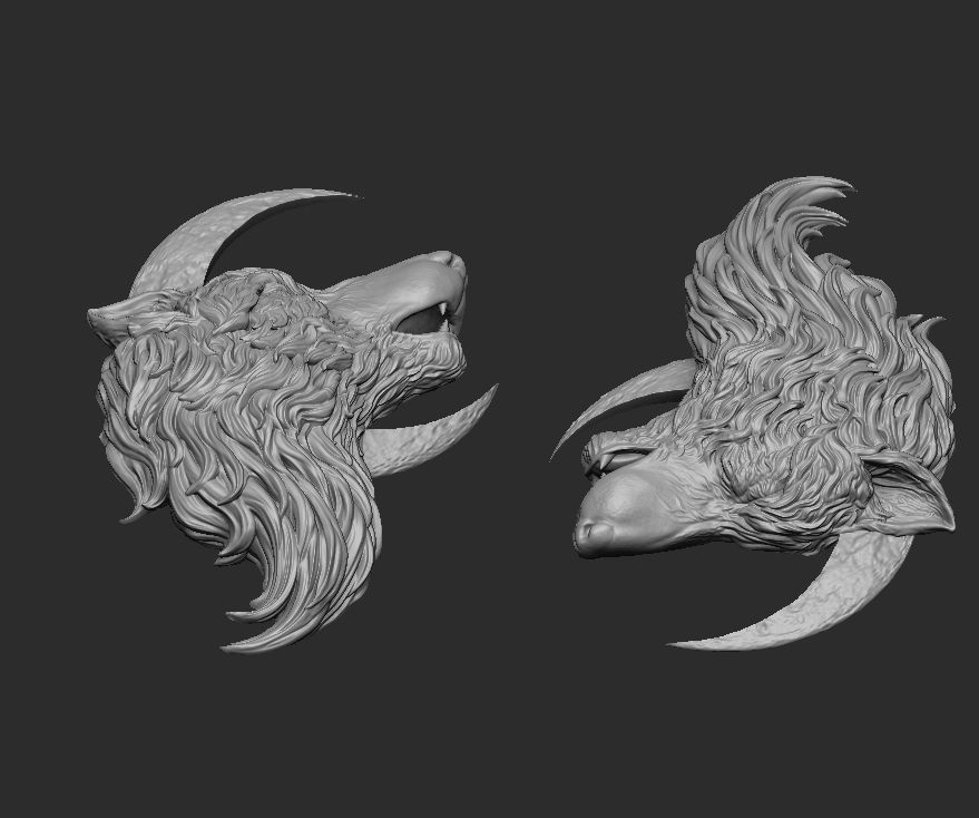 Howling Wolf Pendant 2 Versions 3D print model_4