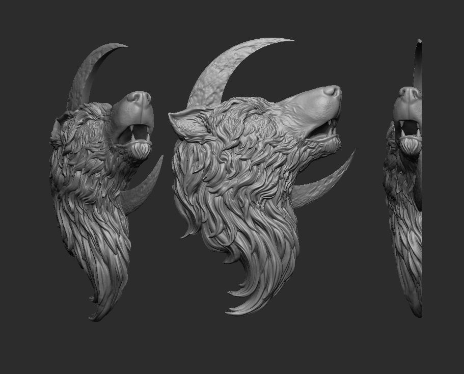 Howling Wolf Pendant 2 Versions 3D print model_5