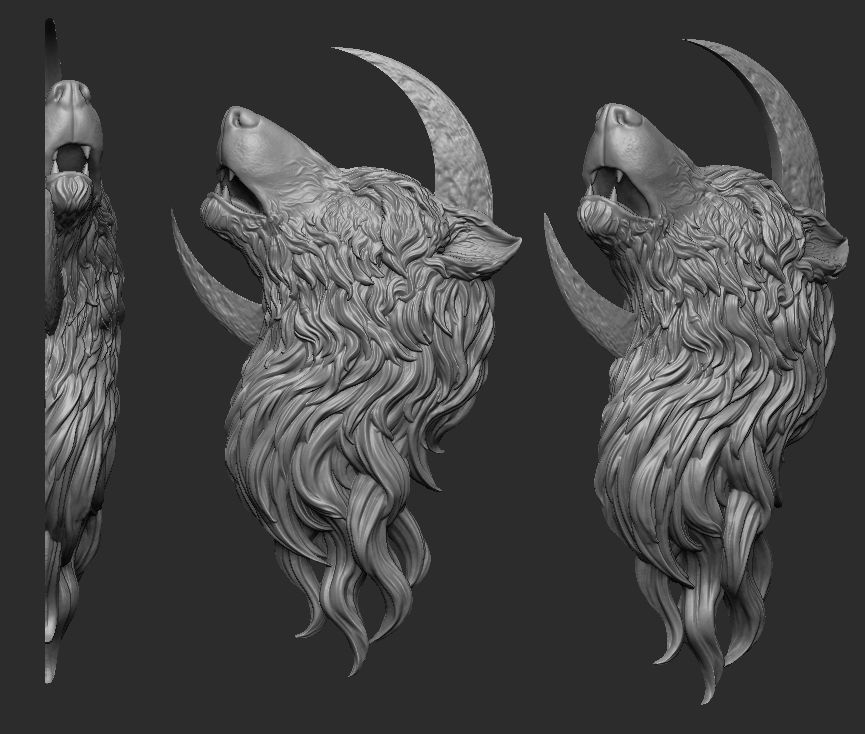 Howling Wolf Pendant 2 Versions 3D print model_1