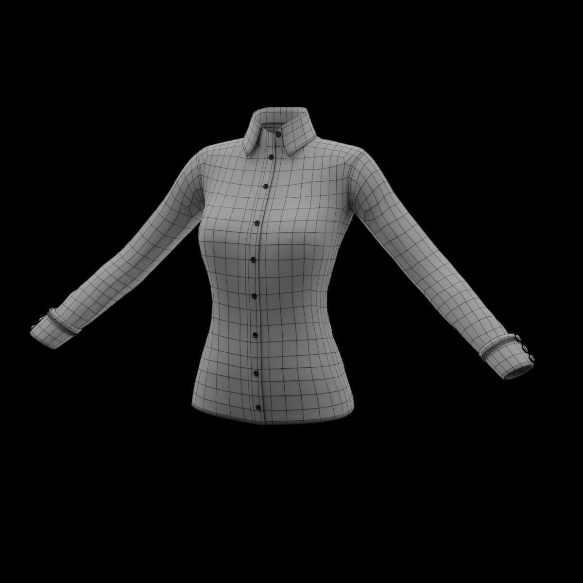 Blouse shirt with sleeves 3D model_8