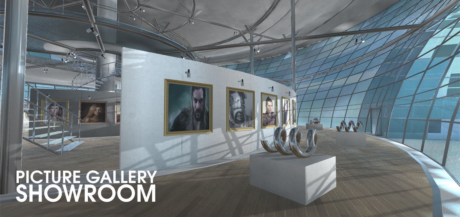 Picture gallery - showroom Low-poly 3D model_13