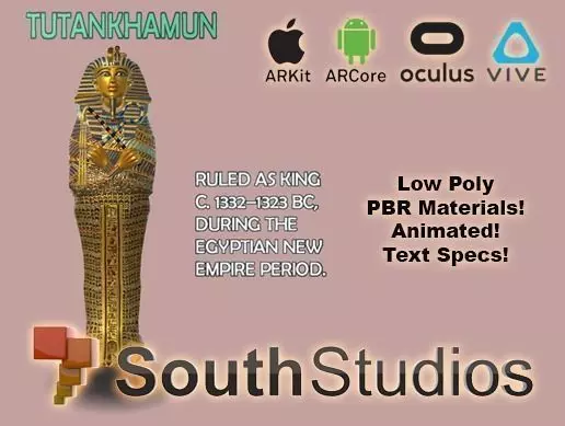Animated Tutankhamun Sarcophagus AR VR Unity 3dsmax Low-poly 3D model_0