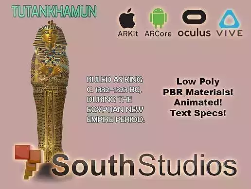 Animated Tutankhamun Sarcophagus AR VR Unity 3dsmax Low-poly 3D model