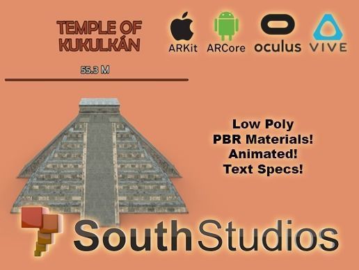 Animated Mayan Temple Kukulkan AR VR Unity 3dsmax Low-poly 3D model