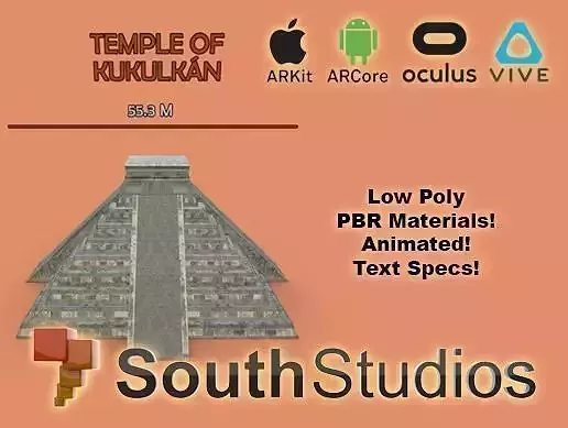 Animated Mayan Temple Kukulkan AR VR Unity 3dsmax Low-poly 3D model