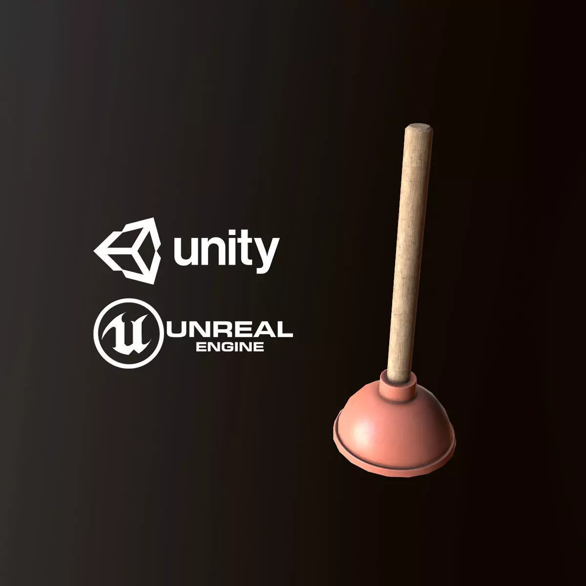 Plunger - PBR Game Ready wooden spoon with handle Low-poly 3D model_0