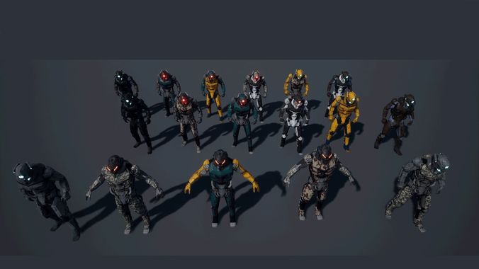 Cyborg Soldier V2 unreal engine asset Low-poly 3D model