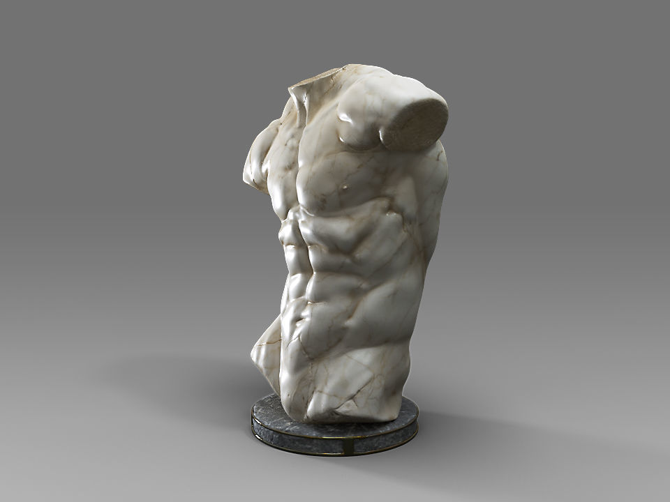 MaleTorsoSculptureA marble statue Low-poly 3D model_5