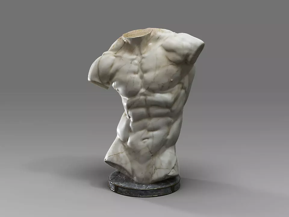 MaleTorsoSculptureA marble statue Low-poly 3D model_0