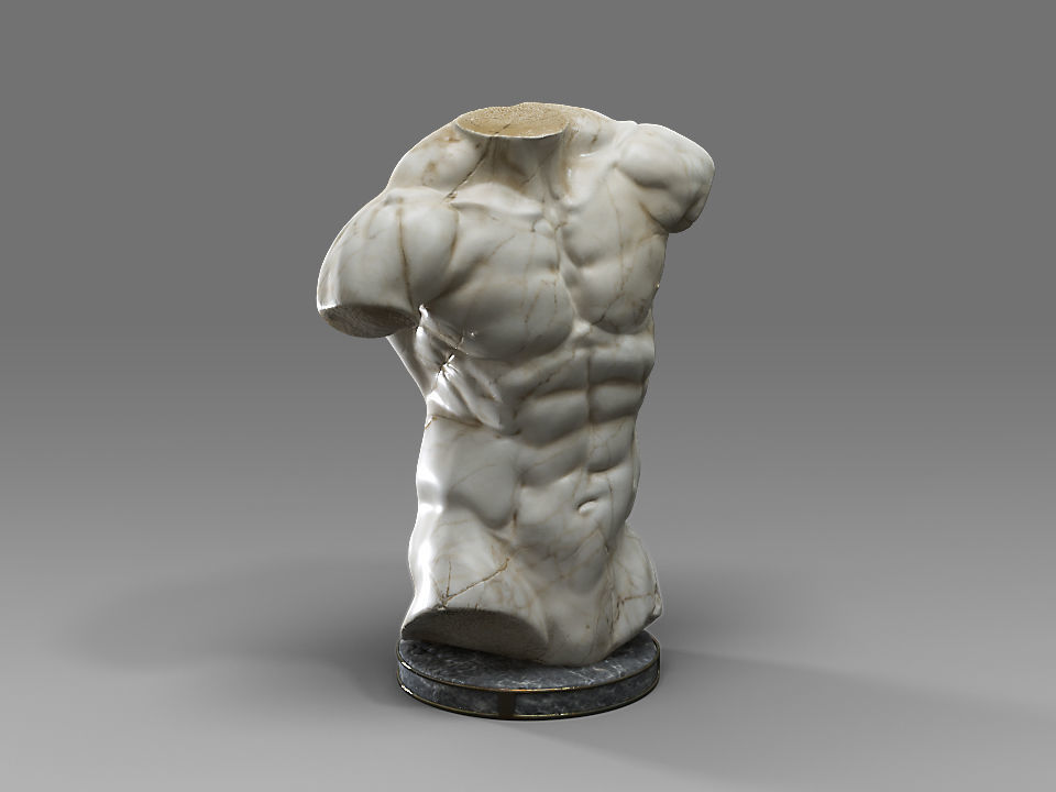 MaleTorsoSculptureA marble statue Low-poly 3D model_8