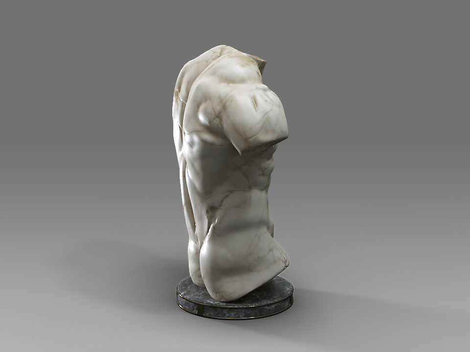 MaleTorsoSculptureA marble statue Low-poly 3D model_6
