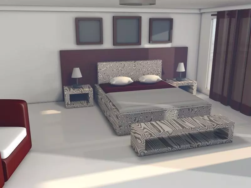 3d room bedroom with furniture and bed Free 3D model_0