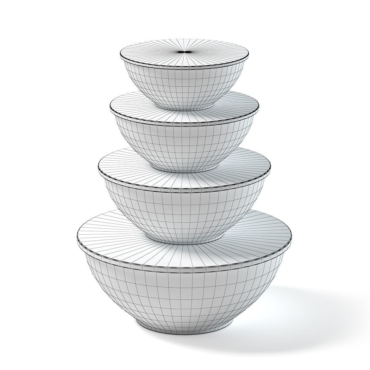 Bowls Set 3D Model four stacked 3D model_4