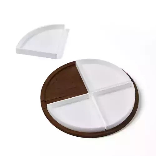 Dish Set 3D Model plate with four compartments and wooden cutting board