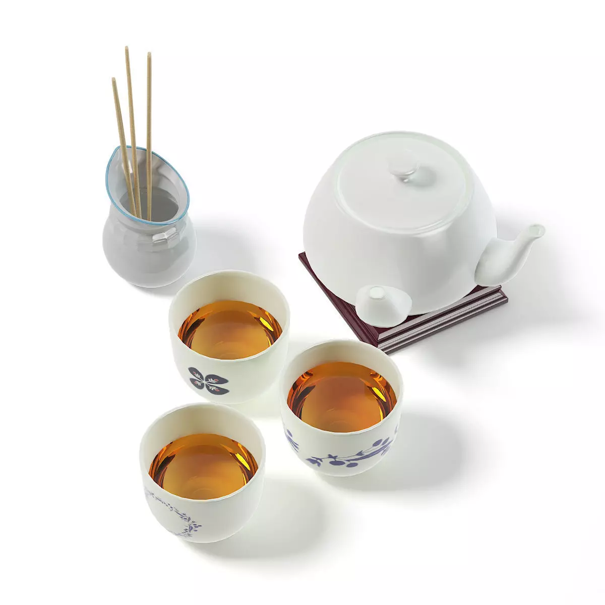 Tea Set 3D Model four cups and teapot 3D model_4