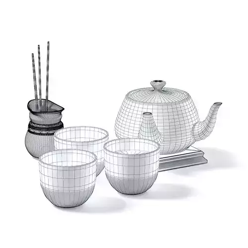 Tea Set 3D Model four cups and teapot
