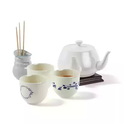 Tea Set 3D Model four cups and teapot 3D model