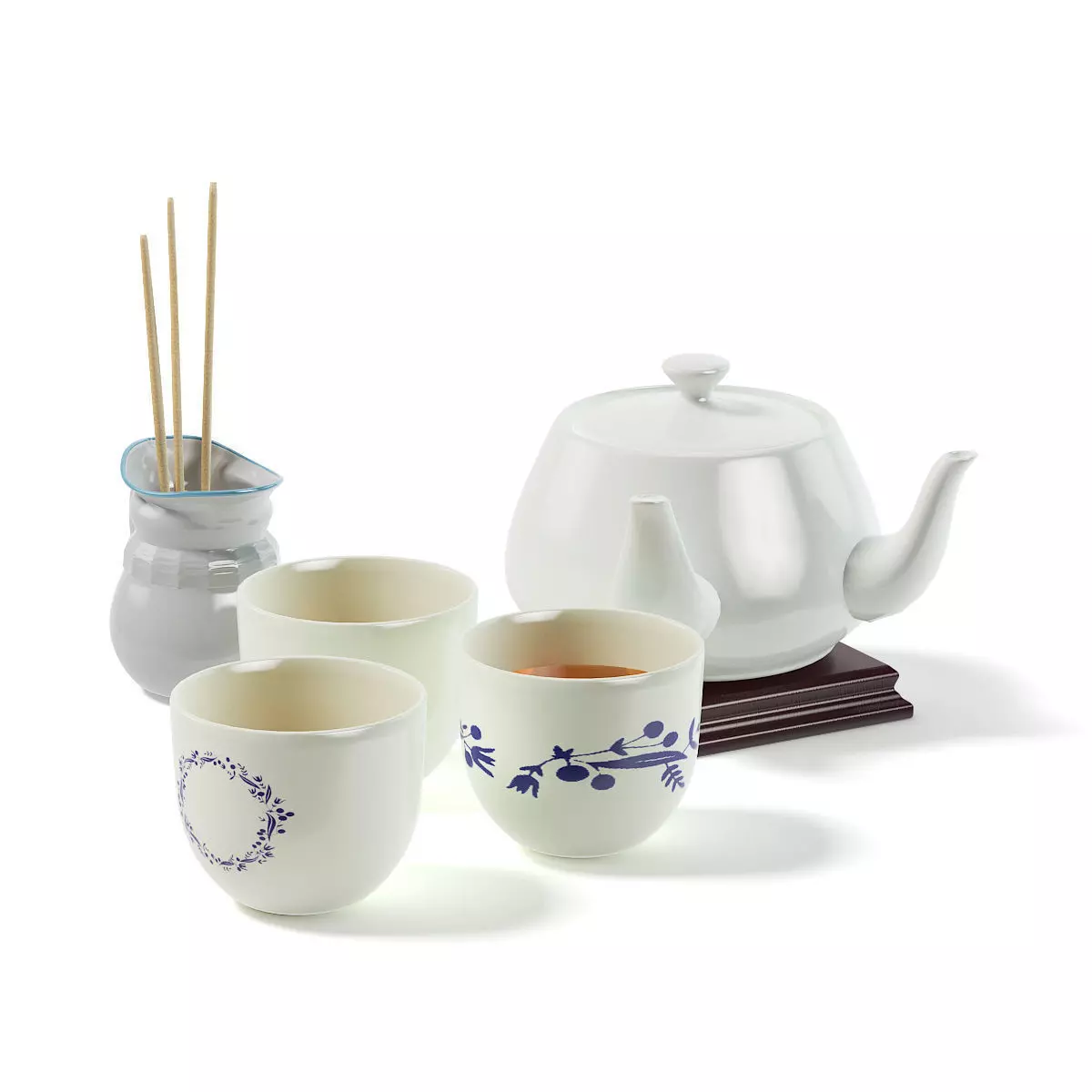 Tea Set 3D Model four cups and teapot 3D model_0