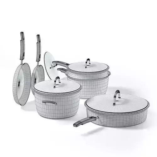 Black Pots Set 3D Model