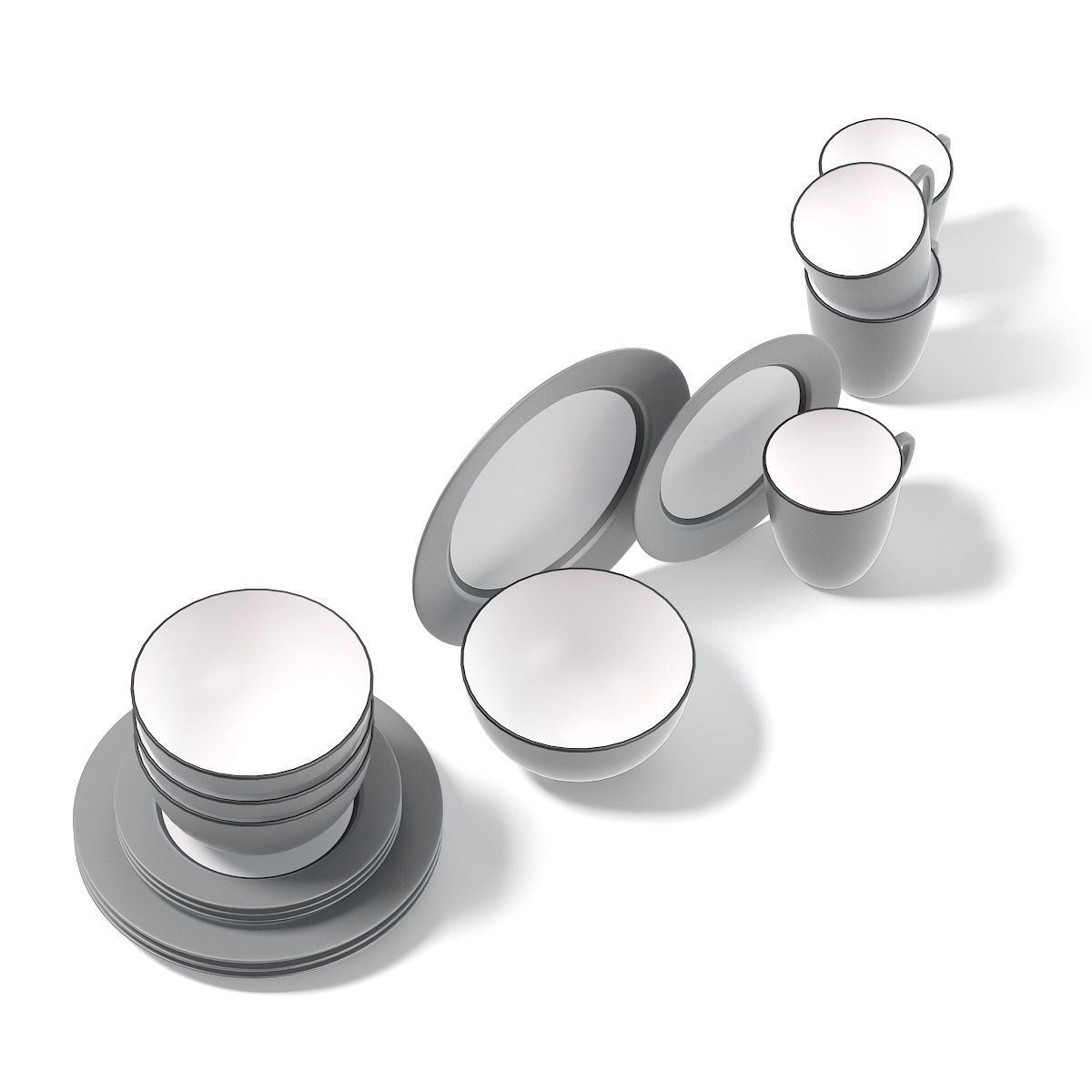Grey Dishes Set 3D Model 3D model CGTrader