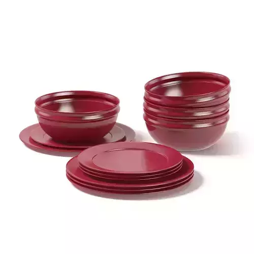 Red Dishes Set 3D Model