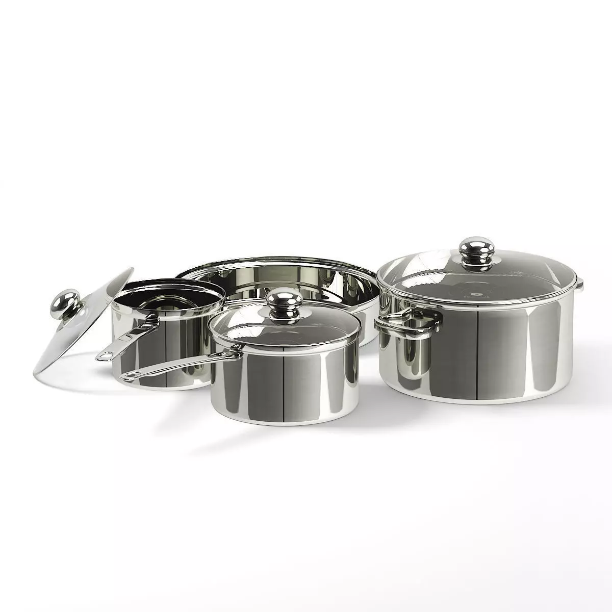 Metal Pots Set 3D Model 3D model_3