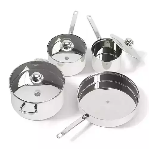 Metal Pots Set 3D Model 3D model